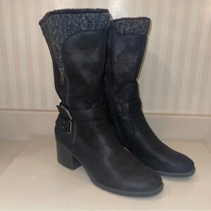 BARE TRAPS Womens Willow Black Heeled Riding Boots Round Toe Stacked Heel
